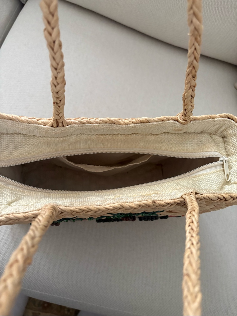 Artisan Straw Woven Tote Palm Tree Monkey Embellished Coastal Resort Handbag - Picture 6 of 8
